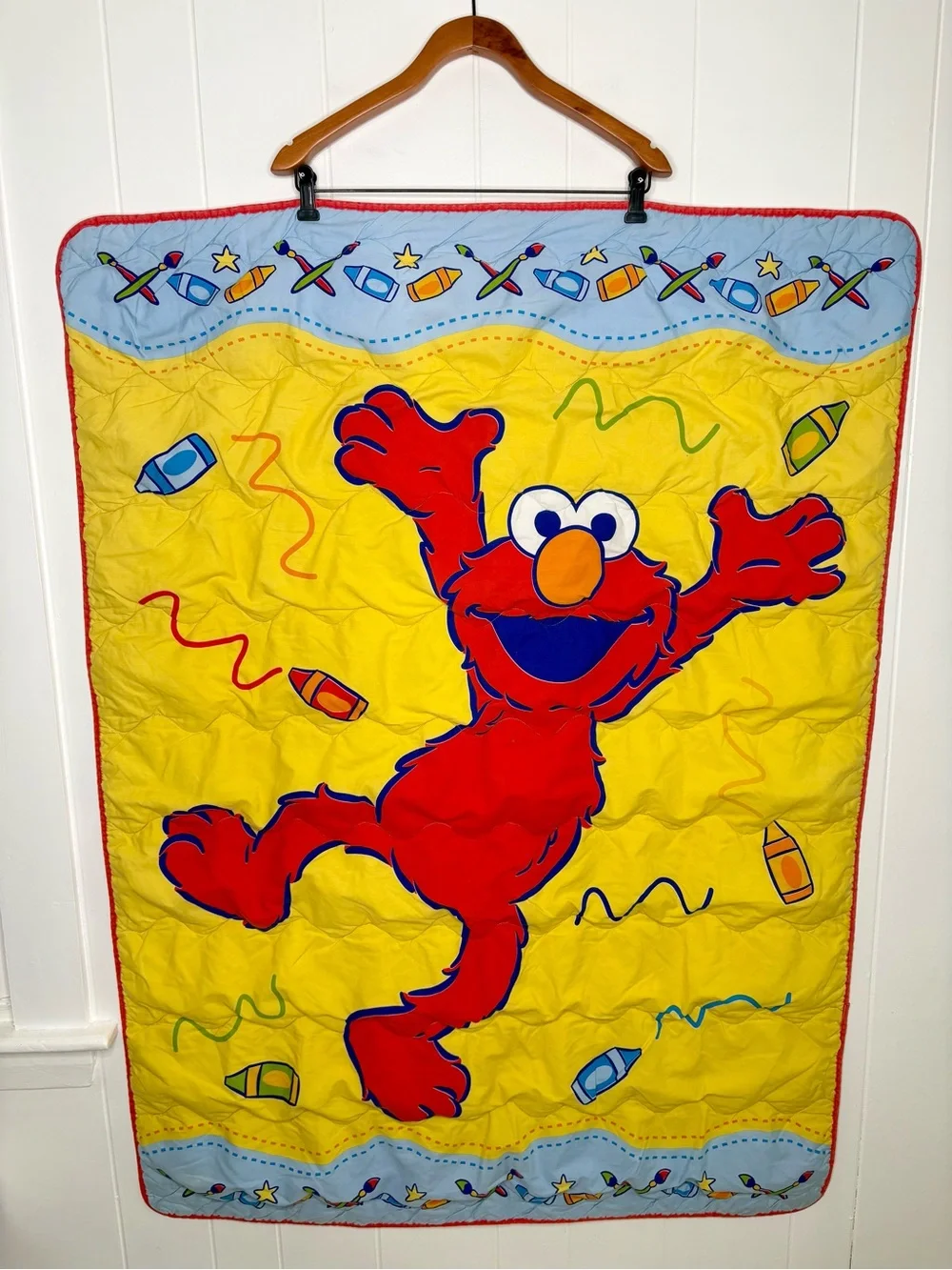 Vintage 90’s Elmo Baby Quilt Crib Blanket Sesame Street Bright Colors Nostalgia